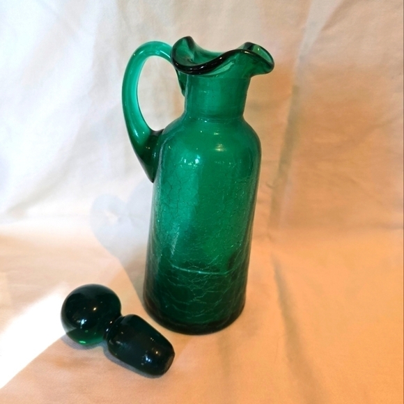Vintage 1950's Emerald green crackle glass crust with stopper - Picture 5 of 6